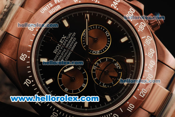 Rolex Daytona II Chronograph Swiss Valjoux 7750 Automatic Movement Brown PVD Case with Black Dial and Brown PVD Strap - Click Image to Close